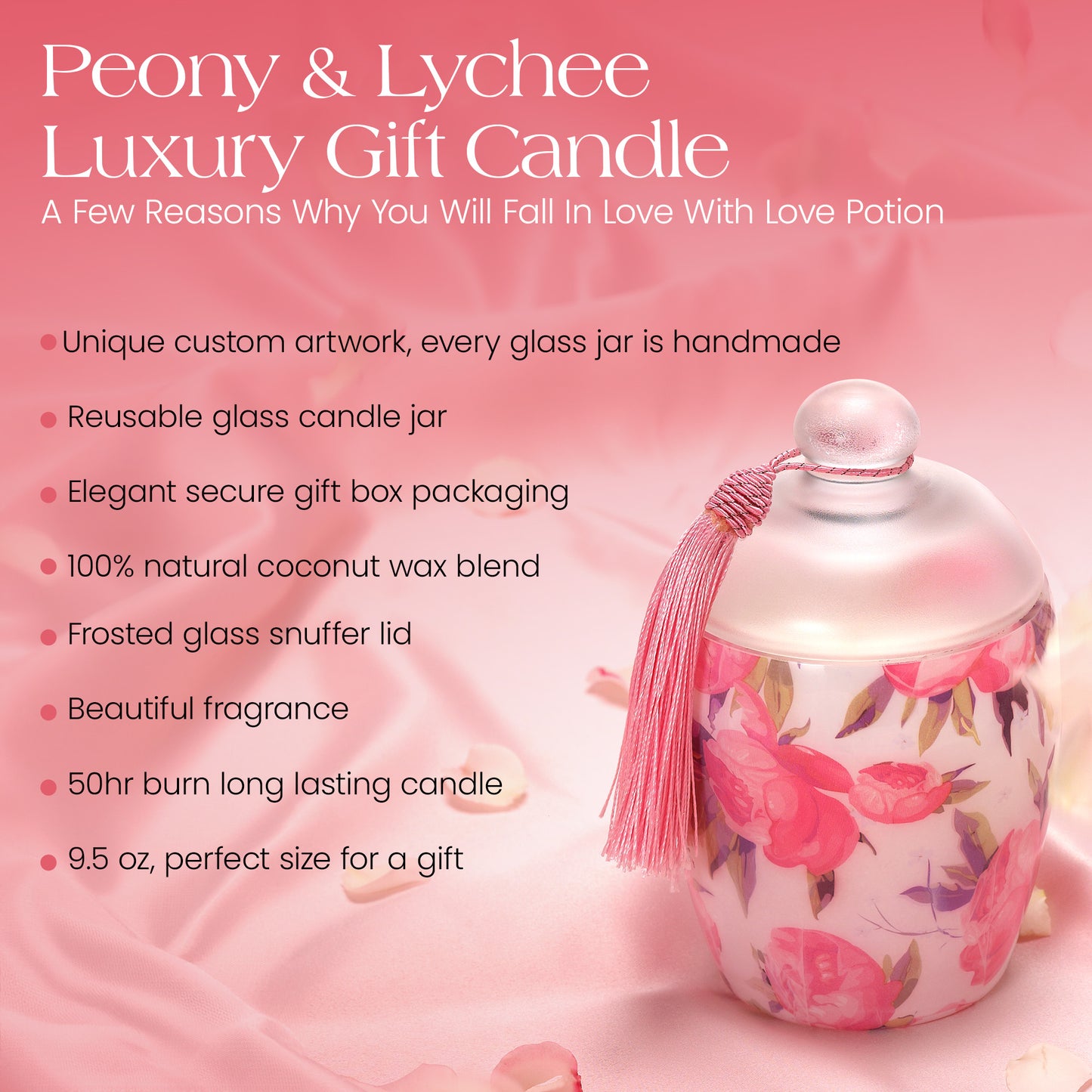 Premium Scented Jar Candle - Love Potion - Peony & Lychee